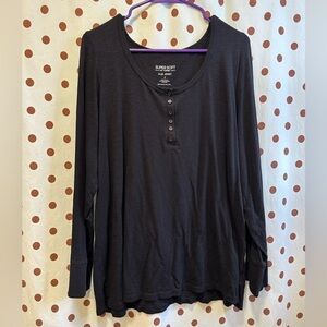 Torrid Super Soft Slub Scoop Neck Long Sleeve Henley, Black, Size 2 (2X 18-20)